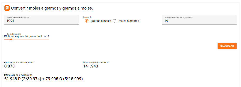 Calculadora de la masa molecular de una fórmula